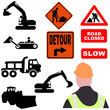 assorted roadwork signs and equipment silhouettes assorted roadwork signs and equipment silhouettes