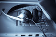 keyboard and headphones