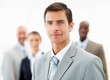 Blur image of a business man with his colleagues