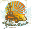 summer illustration with vintage car and florals