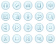 Audio and video edit web icons, light blue circle buttons series