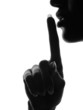 Finger over mouth gesture requesting silence.