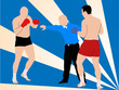 Vector illustration with fighters and referee