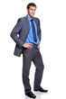 Businessman full length grey pinstripe suit