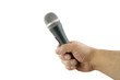 Hand with wireless microphone isolated on white background