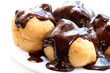 Fresh profiteroles with hot chocolate sauce. Fresh profiteroles with hot chocolate sauce.