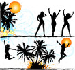 palm-trees background with girls silhouette