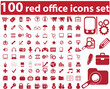 100 red office icons set