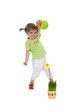 Cute little girl watering yellow flower Cute little girl watering yellow flower