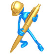Construction Worker With Gold Pen Construction Worker With Gold Pen