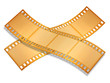 two crossed gold film strip isolated on white