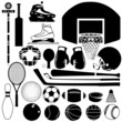 Sports equipment and balls in detailed vector silhouette