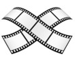 two crossed film strip with empty frames isolated on white
