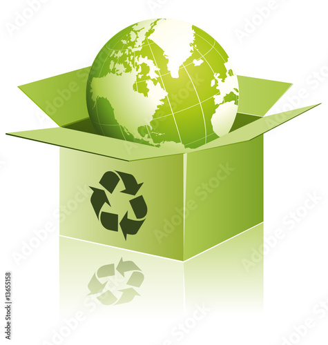 Green globe in a box Green globe in a box