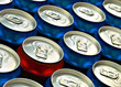 Red beer can standing out from the croud of Blue beer cans Red beer can standing out from the croud of Blue beer cans