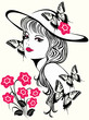 Beautiful woman with pink flowers
