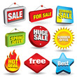 Set of 3D price tags and sale signs.