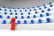 red man facing an audience of blue characters; 3d rendering
