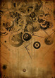 Collage of clocks on vintage background