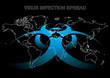 Editable vector illustration of World map with virus sign