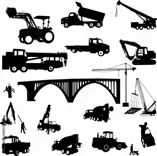 Vector: construction objects vector (crane - worker - building ) construction objects vector (crane - worker - building )