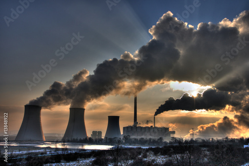 Photo: Coal powerplant view - chimneys and fumes Coal powerplant view - chimneys and fumes