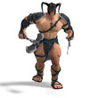 Muscular Barbarian Fight with Sword and Axe