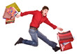 Cheerful funny happy shopping man. Cheerful funny happy shopping man.