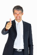 Professional business man with thumbs up on white background
