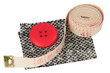 The sample of a fabric with a button and a measured tape