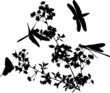 cherry tree flowers and insects silhouettes