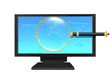 magnifying glass on monitor isolated on white