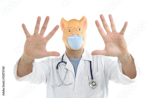 Doctor with pig mask, swine flu metaphor Doctor with pig mask, swine flu metaphor