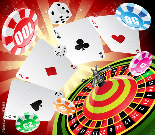 a roulette table with various gambling and casino elements