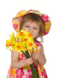 Cute little girl giving yellow flowers Cute little girl giving yellow flowers