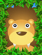 lion framed portrait of the leaves. cartoon style lion framed portrait of the leaves. cartoon style