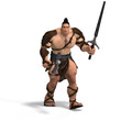 Muscular Barbarian Fight with Sword and Axe