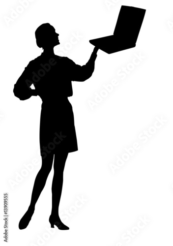 Illustration: Silhouette female with laptop Silhouette female with laptop