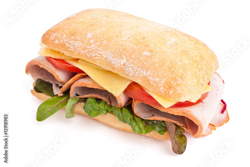 Photo: Ciabatta bread sandwich stuffed meat,cheese and vegetables Ciabatta bread sandwich stuffed meat,cheese and vegetables