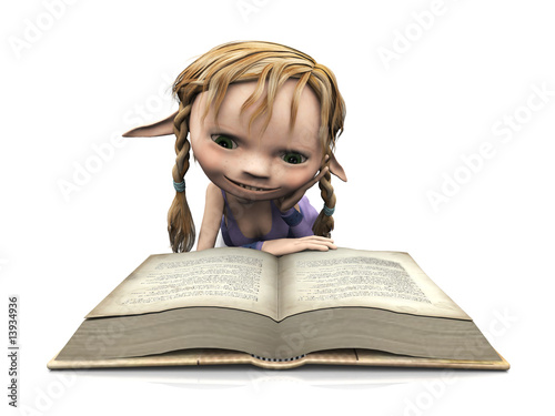cartoon girl studying. Cute cartoon girl reading book