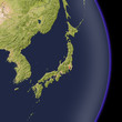 Japan from space, shaded relief map.