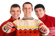 Three young men with tape measure