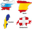 isolated european flags in map shape