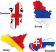 isolated european flags in map shape