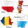 isolated european flags in map shape