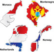 isolated european flags in map shape