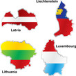 isolated european flags in map shape