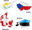 isolated european flags in map shape