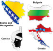 isolated european flags in map shape