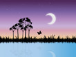 Starry Night Scene in Swamp Vector